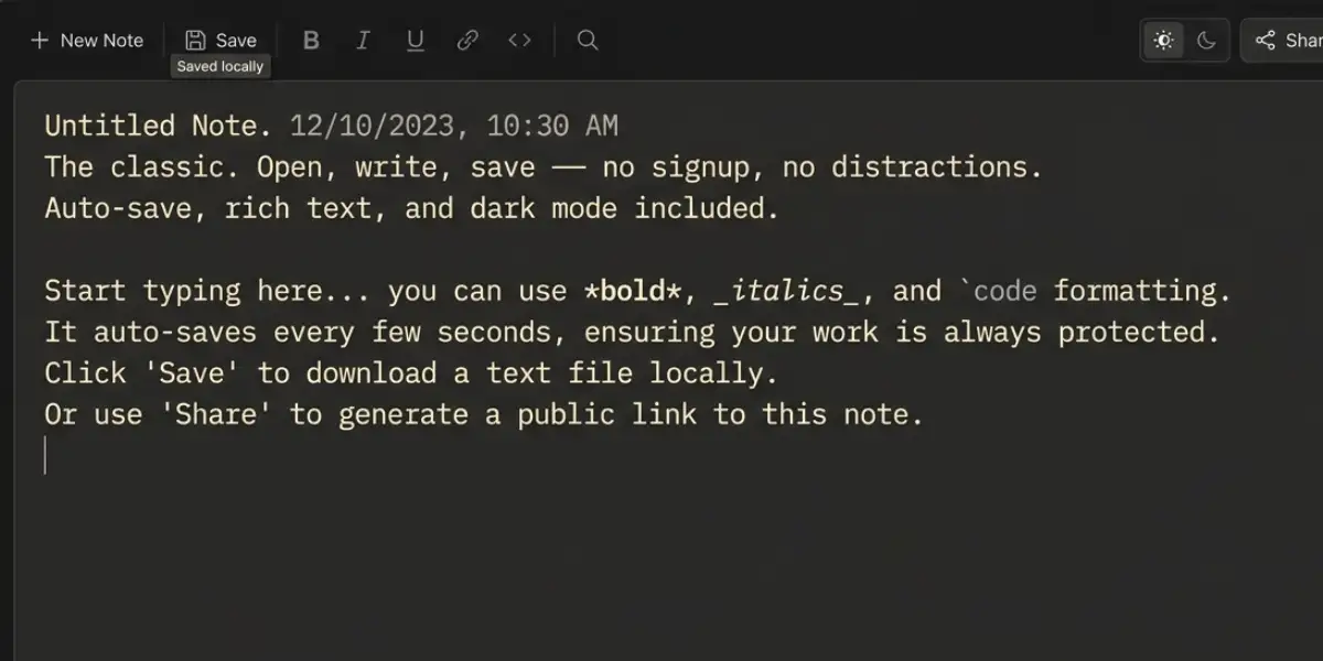 Clean notepad interface with text and toolbar