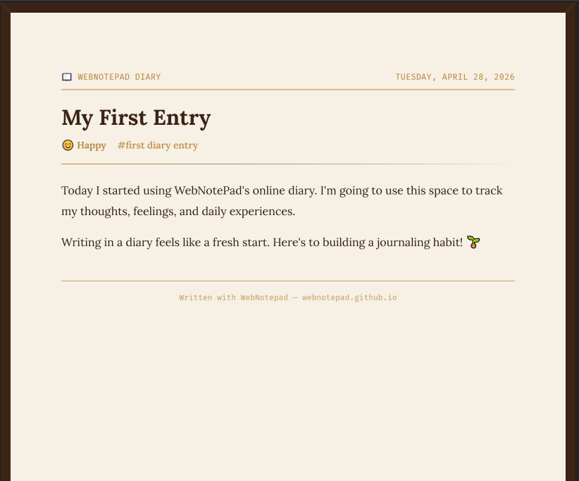Online diary export to PDF